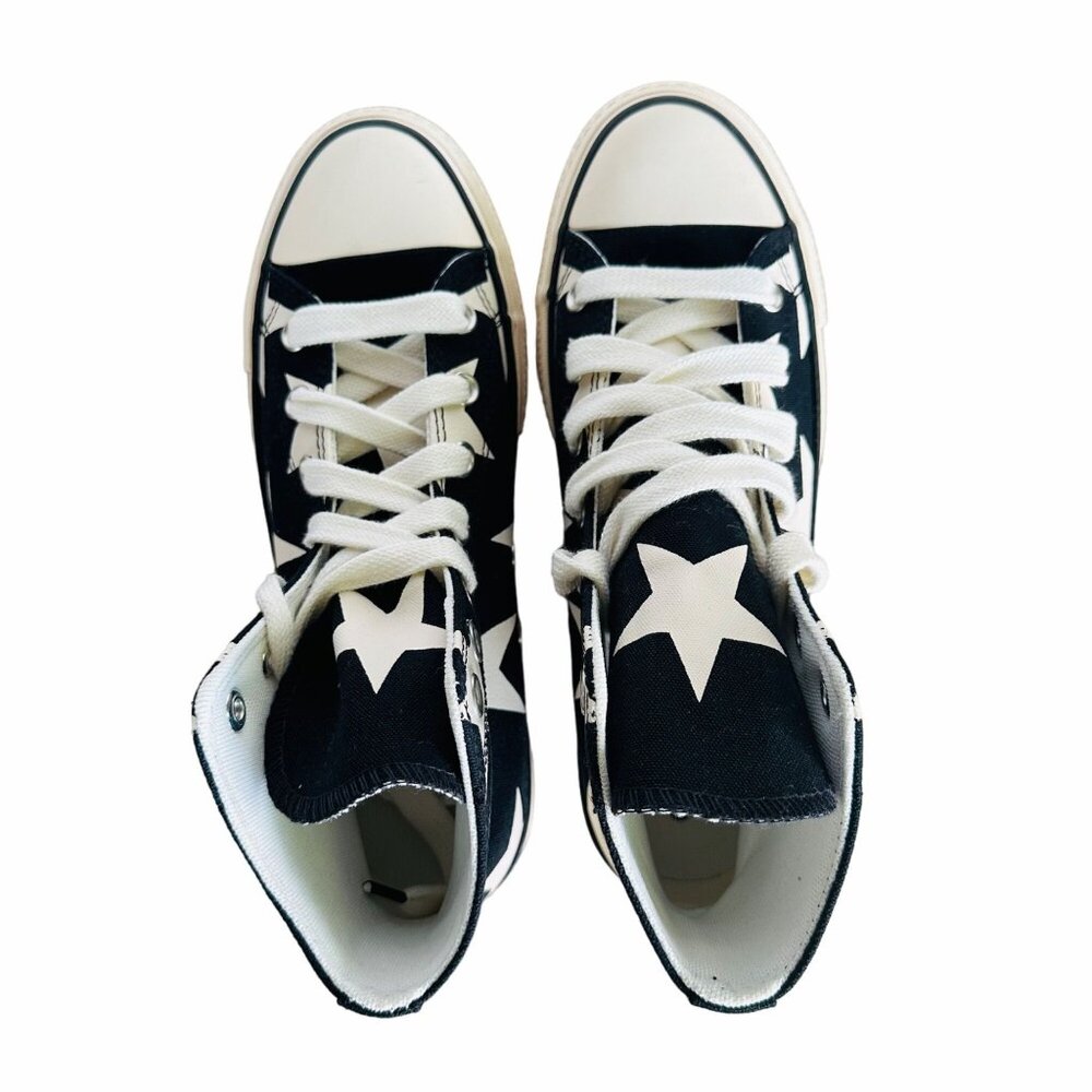 ✨Converse Women Shoes 9.5 Ctas Lift Platform Hi Large Stars Black Beige A09903C - Picture 5 of 10